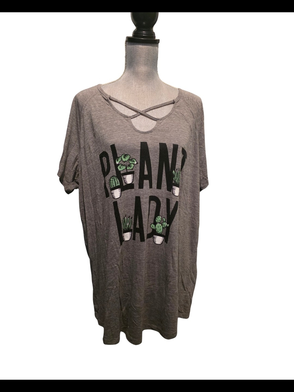 Torrid Plant Lady Graphic Tee Size 3 Plus Size Gray Criss Cross Neck